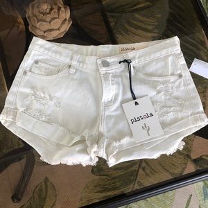 White pistola shorts